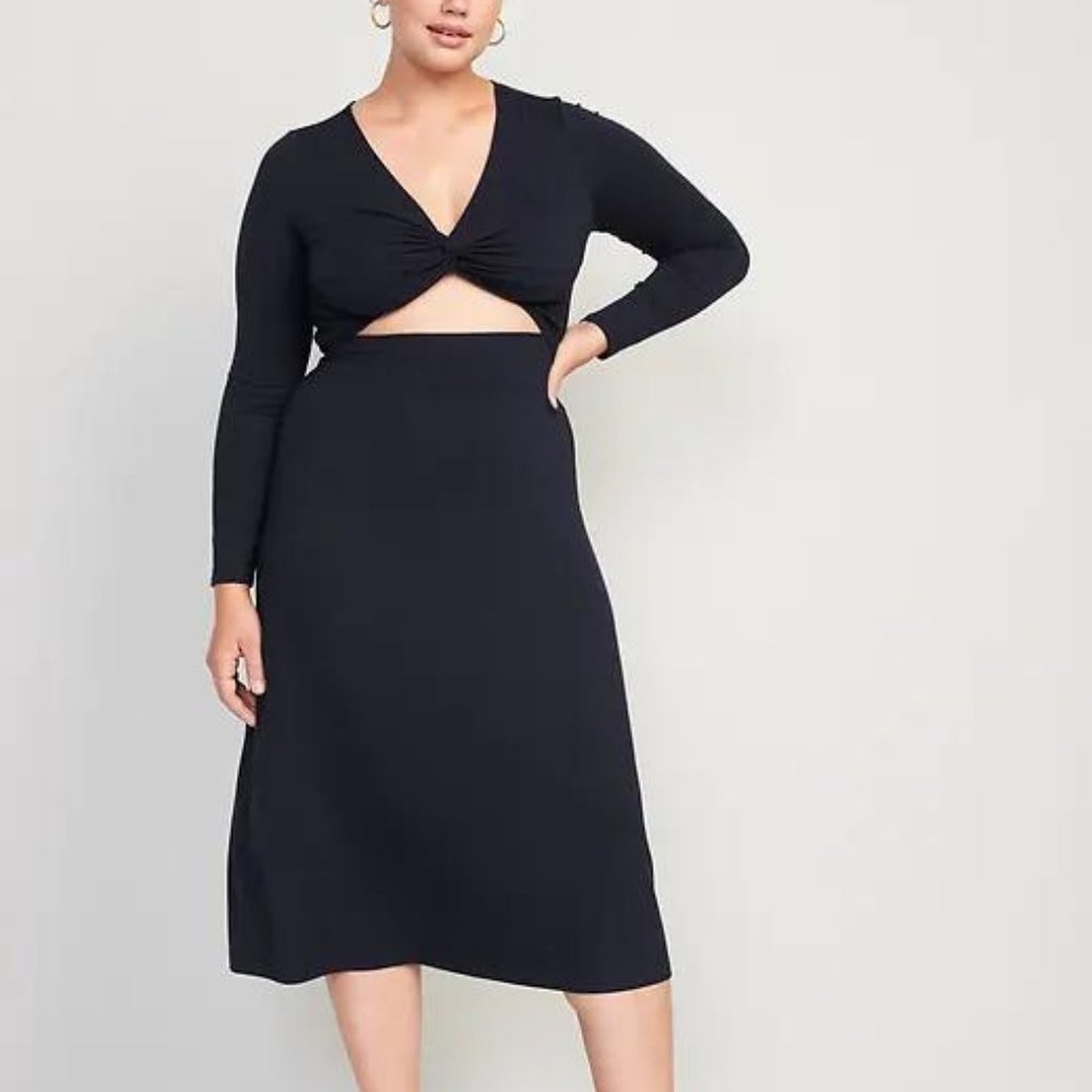 Old Navy Fit & Flare Twist-Front Cutout Midi Dress for Women New - Picture 6 of 7